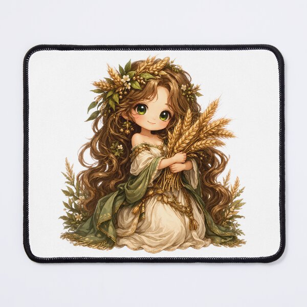 Item preview, Cute Virgo Zodiac – Adorable Chibi Maiden with Wheat Wreath and Harvest Bouquet Illustration designed and sold by Symbol Universe.