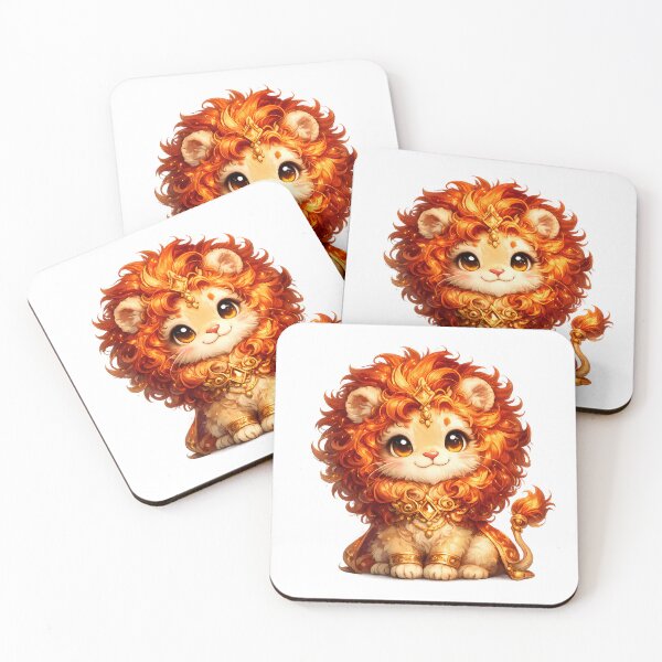 Item preview, Cute Leo Zodiac – Adorable Baby Lion with Fiery Golden Mane and Royal Gold Crown Illustration designed and sold by Symbol Universe.