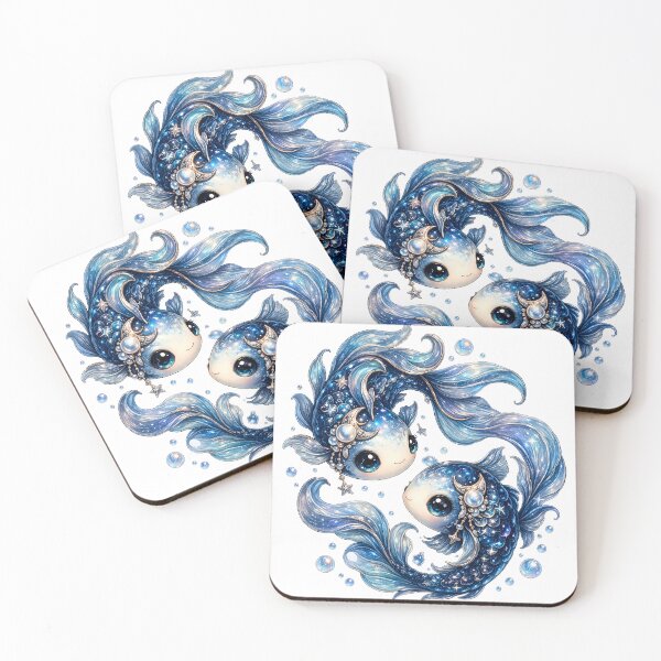 Item preview, Cute Pisces Zodiac – Adorable Glowing Twin Galaxy Fish with Moon and Pearl Jewels Illustration designed and sold by Symbol Universe.