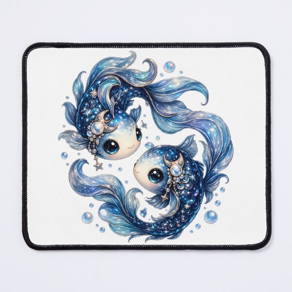 Item preview, Cute Pisces Zodiac – Adorable Glowing Twin Galaxy Fish with Moon and Pearl Jewels Illustration designed and sold by Symbol Universe.