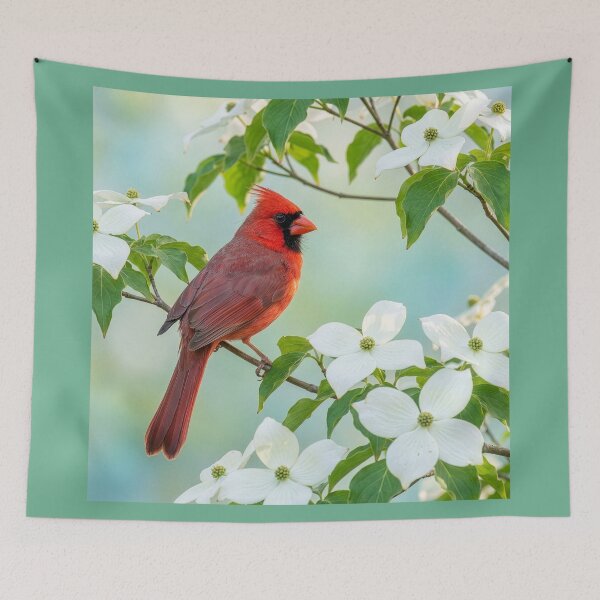 Item preview, Cardinal Perched on a Blossoming Dogwood Tree designed and sold by Tridentulus.