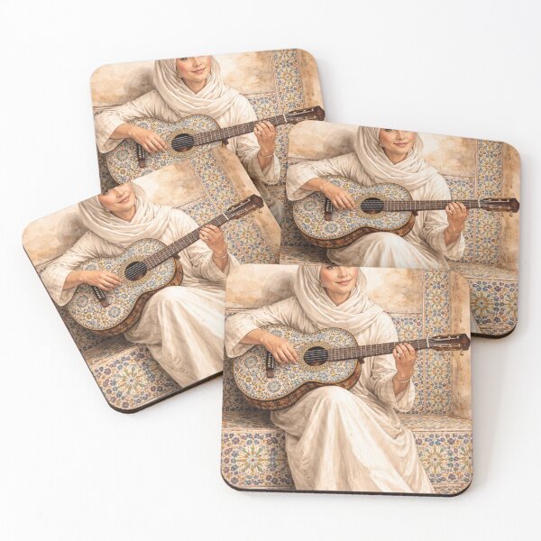 Item preview, Moroccan Woman in Hijab Playing Ornate Guitar designed and sold by Hafcishop.