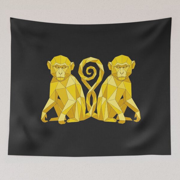 Item preview, Gold Twin Monkeys – Geometric Symmetry Design for Interior Decoration designed and sold by bsbd-action.