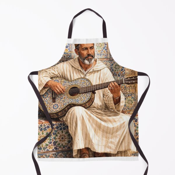 Item preview, Moroccan Man Playing Guitar on Zellij Background designed and sold by Hafcishop.
