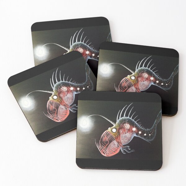 Item preview, Anglerfish in the Deep Sea Light of Darkness Bioluminescent Ocean Abyss Creepy Cute Marine Life Art designed and sold by VectorJoy.
