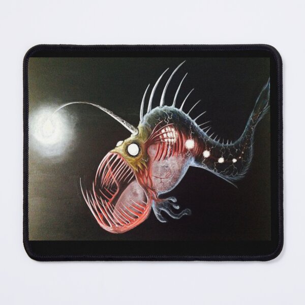 Item preview, Anglerfish in the Deep Sea Light of Darkness Bioluminescent Ocean Abyss Creepy Cute Marine Life Art designed and sold by VectorJoy.