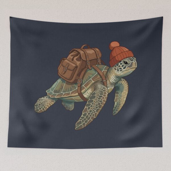 Item preview, Sea Turtle Backpacker in Beanie - Adventure Traveler designed and sold by FerminaDesigns.