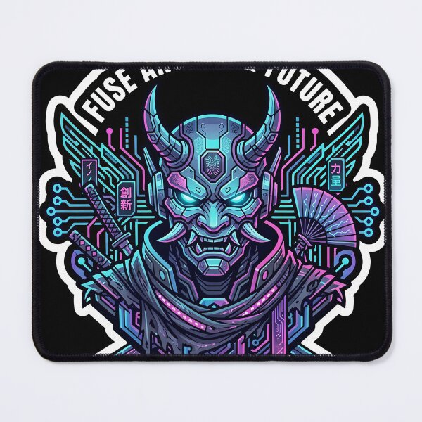 Item preview, Futuristic Japanese Demon Warrior with Neon Katana & Fan designed and sold by Yogeshrock.