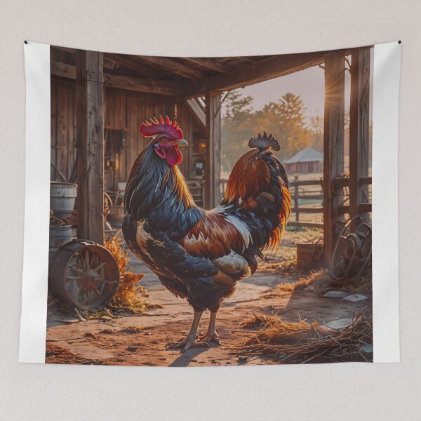 Item preview, Colorful Rooster in Rustic Barn – Farmhouse Country Art Print designed and sold by BeautifulVirtues.