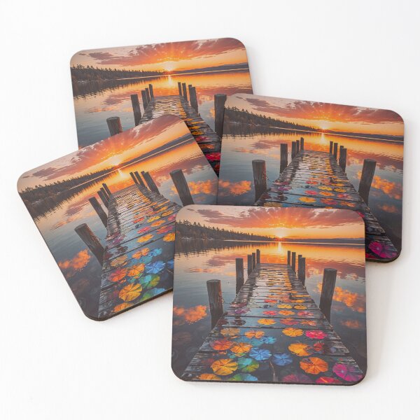 Item preview, Colorful Lily Pads on Dock at Sunset – Peaceful Lake Reflection Art designed and sold by BeautifulVirtues.