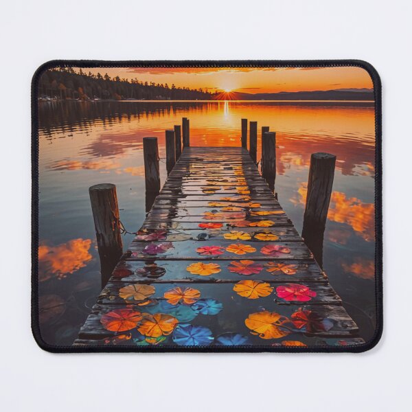 Item preview, Colorful Lily Pads on Dock at Sunset – Peaceful Lake Reflection Art designed and sold by BeautifulVirtues.