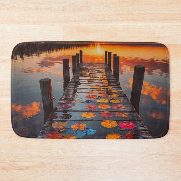 Item preview, Colorful Lily Pads on Dock at Sunset – Peaceful Lake Reflection Art designed and sold by BeautifulVirtues.