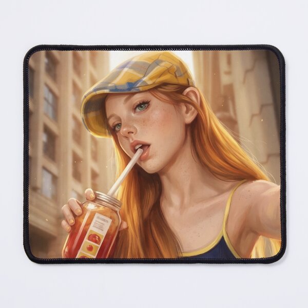 Item preview, Summer City Girl, Cinematic Portrait Art, Redhead, Newsboy Cap, Iced Tea Selfie designed and sold by ATOMIC 60.