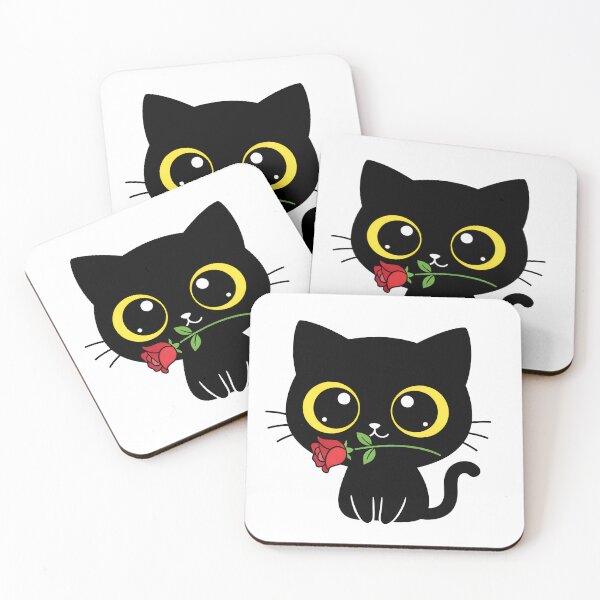 Item preview, Kafe Kawaii Coffee Cat Valentine - Cute Black Cat with Red Rose designed and sold by Little Ant Studio.