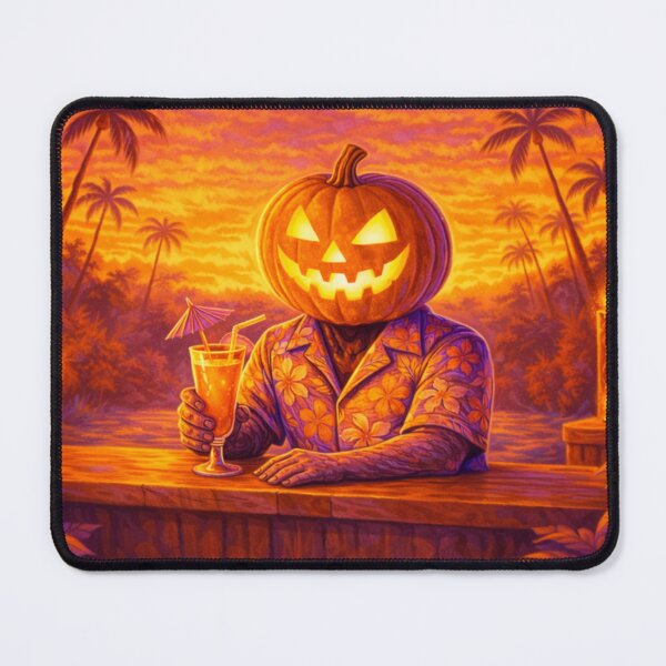 Item preview, Headless Horseman Sunset Paradise – Halloween Tiki Bar Pumpkin Art designed and sold by TheHorsemanRidesAgain.