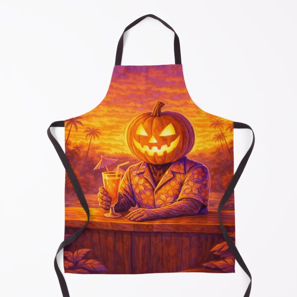 Item preview, Headless Horseman Sunset Paradise – Halloween Tiki Bar Pumpkin Art designed and sold by TheHorsemanRidesAgain.