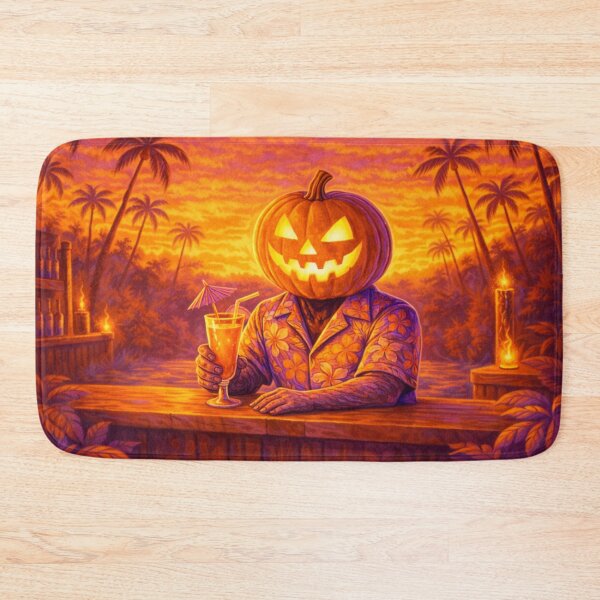 Item preview, Headless Horseman Sunset Paradise  – Halloween Tiki Bar Pumpkin Art designed and sold by TheHorsemanRidesAgain.