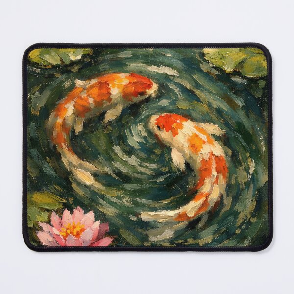 Item preview, Two Koi Fish in Serene Lily Pond Oil Painting designed and sold by Hue & hustle .