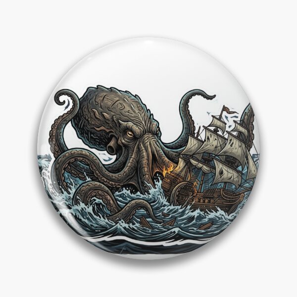Item preview, Kraken Attacking Pirate Ship Vintage Illustration designed and sold by RickyStick.