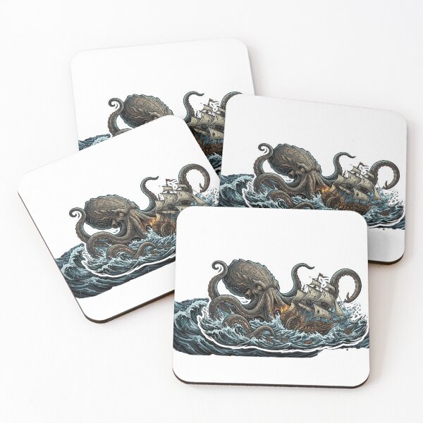 Item preview, Kraken Attacking Pirate Ship Vintage Illustration designed and sold by RickyStick.