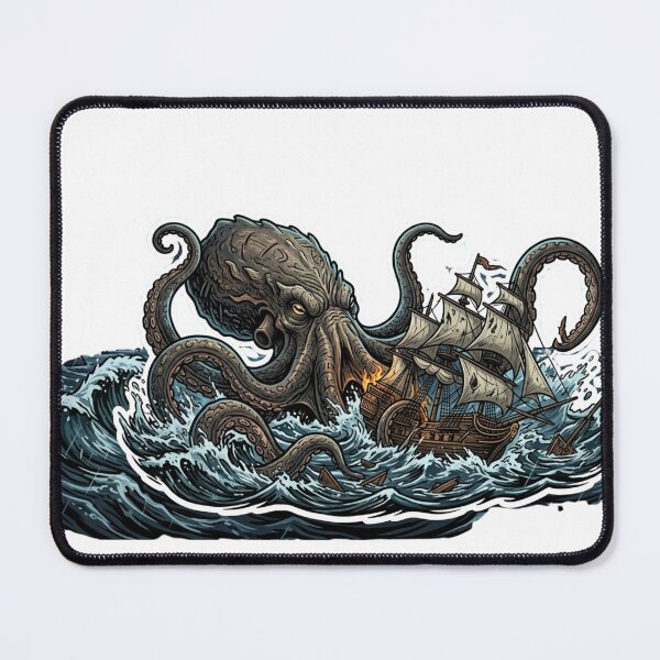 Item preview, Kraken Attacking Pirate Ship Vintage Illustration designed and sold by RickyStick.