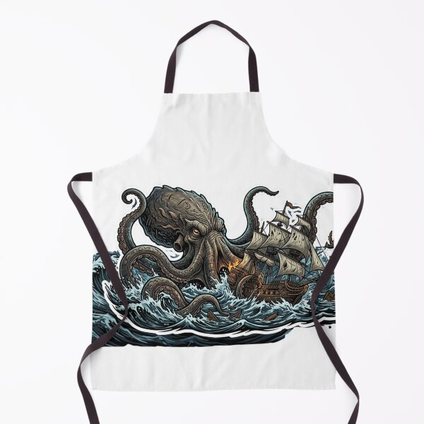 Item preview, Kraken Attacking Pirate Ship Vintage Illustration designed and sold by RickyStick.