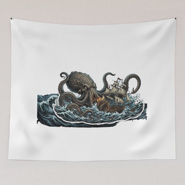 Item preview, Kraken Attacking Pirate Ship Vintage Illustration designed and sold by RickyStick.