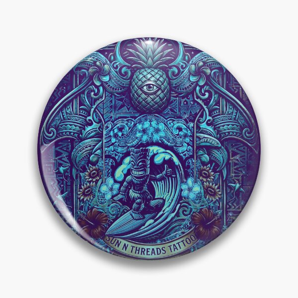 Item preview, Surf’s Up Tiki: Legacy Badge – Woven Pineapple Guardian – Vintage Art Nouveau Surf Shop Art designed and sold by sunnthreads.