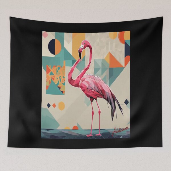 Item preview, Elegant Flamingo Pop Art with Warm Decorative Shapes designed and sold by Artisticanvas.