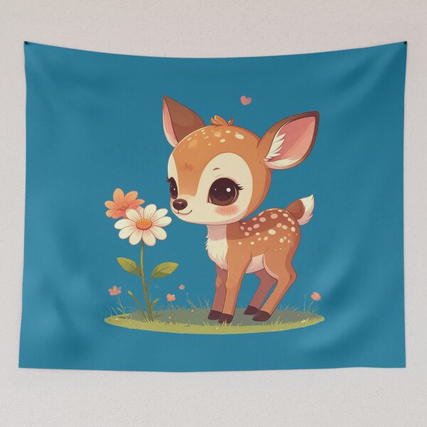 Item preview, Cute Baby Deer with Flowers – Adorable Kawaii Fawn designed and sold by TripleMoonCrafts.