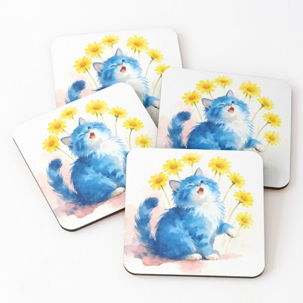 Item preview, Blue Kitten Among the Yellow Daisies designed and sold by Shelley Loewnau-Jones Studio.