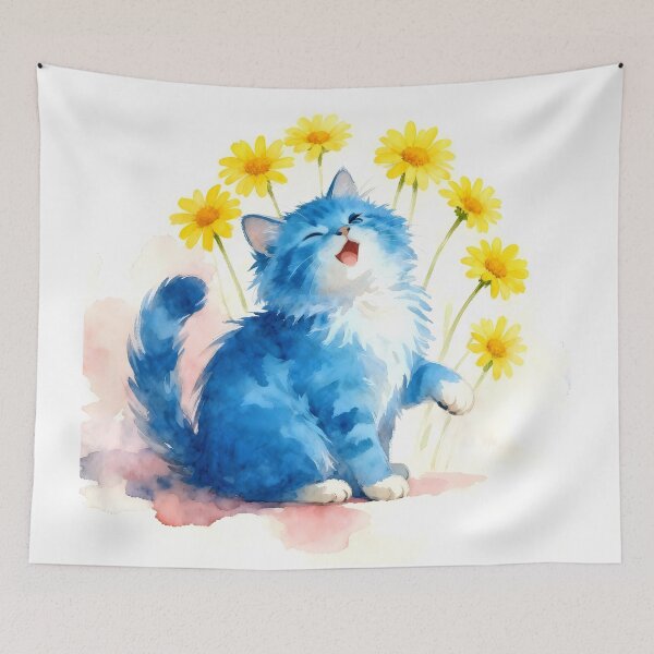 Item preview, Blue Kitten Among the Yellow Daisies designed and sold by Shelley Loewnau-Jones Studio.