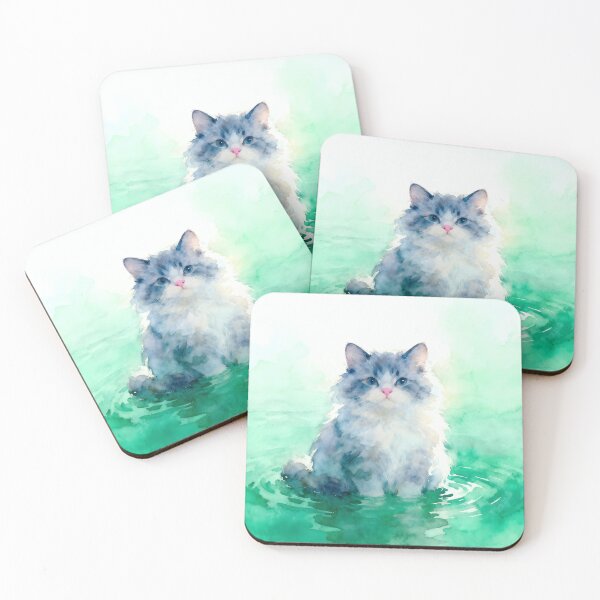 Item preview, Fluffy Blue Kitten in Teal Water designed and sold by Shelley Loewnau-Jones Studio.