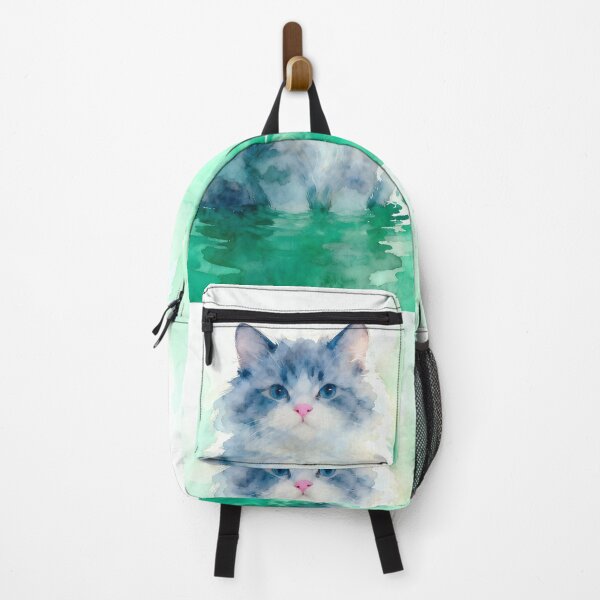 Item preview, Fluffy Blue Kitten in Teal Water designed and sold by Shelley Loewnau-Jones Studio.