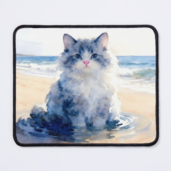 Item preview, Blue Kitten on the Beach designed and sold by Shelley Loewnau-Jones Studio.