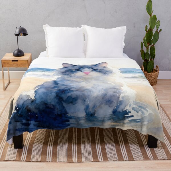 Item preview, Blue Kitten on the Beach designed and sold by Shelley Loewnau-Jones Studio.