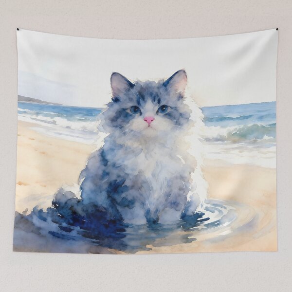 Item preview, Blue Kitten on the Beach designed and sold by Shelley Loewnau-Jones Studio.