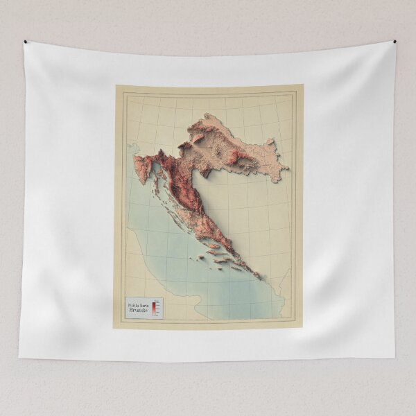 Item preview, Old Croatia Shaded Relief Map 3D digitally rendered designed and sold by ThinkAboutMaps.