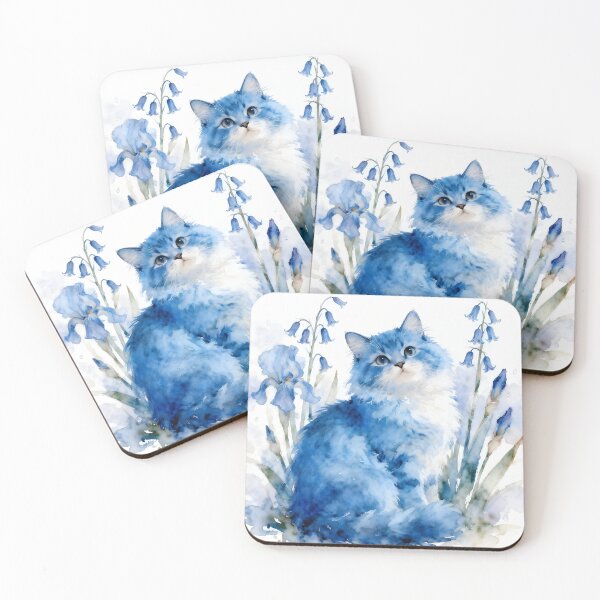 Item preview, Blue Kitten Among the Bluebell and Iris Blooms designed and sold by Shelley Loewnau-Jones Studio.