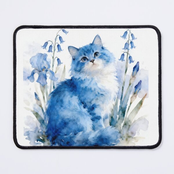 Item preview, Blue Kitten Among the Bluebell and Iris Blooms designed and sold by Shelley Loewnau-Jones Studio.