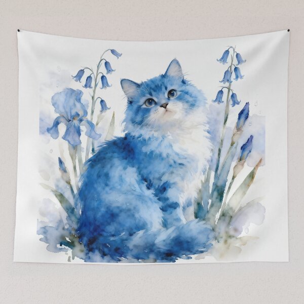 Item preview, Blue Kitten Among the Bluebell and Iris Blooms designed and sold by Shelley Loewnau-Jones Studio.
