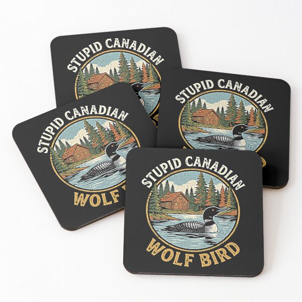 Item preview, Stupid Canada Wolf Bird Loon Lake Cabin Forest Circle Badge designed and sold by graphixpolash.