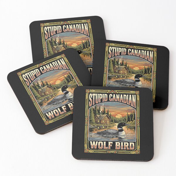 Item preview, Stupid Canadian Wolf Bird Loon Lake Cabin Sunset Art Nouveau designed and sold by graphixpolash.