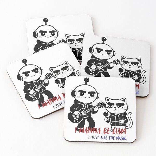 Item preview, Indie Rock Cat & Robot Band “I Wanna Be Liam” Funny Illustration designed and sold by mica66design.