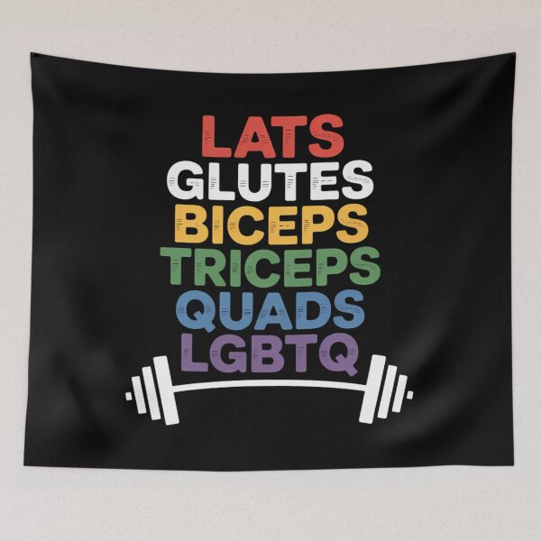 Item preview, LGBTQ Lats Glutes Biceps Triceps Quads Weightlifting Rainbow designed and sold by Formatage.