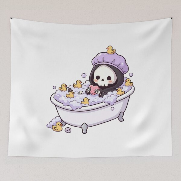 Item preview, Kawaii Grim Reaper Bathing With Rubber Ducks designed and sold by k3rstman1.