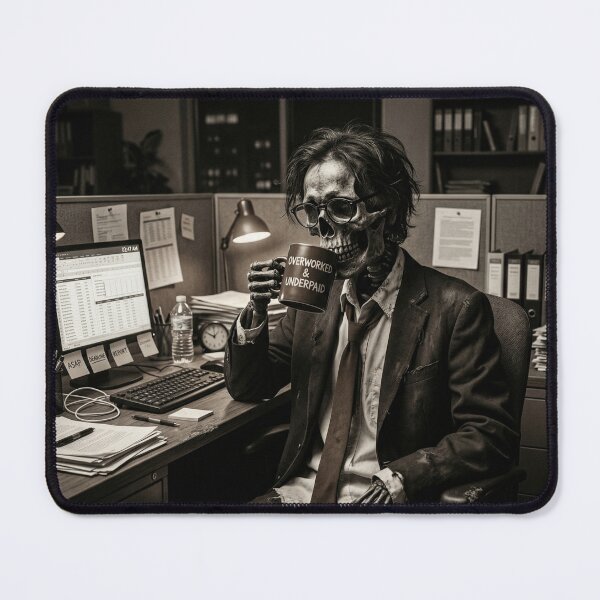 Item preview, Overworked & Underpaid - Skeleton Office Burnout designed and sold by MaynyStudio.