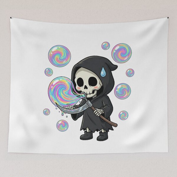 Item preview, Cute Chibi Grim Reaper Blowing Rainbow Bubbles designed and sold by k3rstman1.