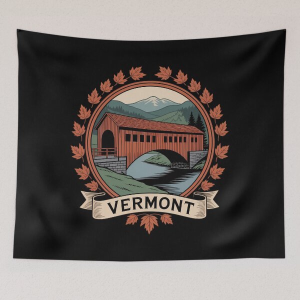 Item preview, Vermont Covered Bridge Autumn Scene Nature Art designed and sold by Formatage.