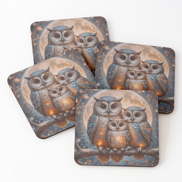 Item preview, Owl Family Under Full Moon – Enchanted Night Forest Art designed and sold by BeautifulVirtues.